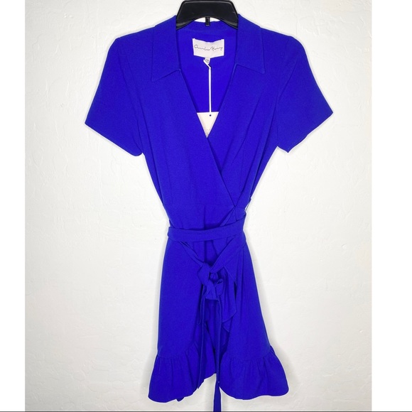 CHARLES HENRY Royal Ruffle Crepe Wrap Mini Dress - Picture 4 of 12